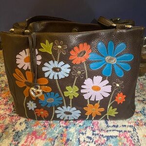 Vintage Brighton Floral Embroidered Brown Women's Bag
